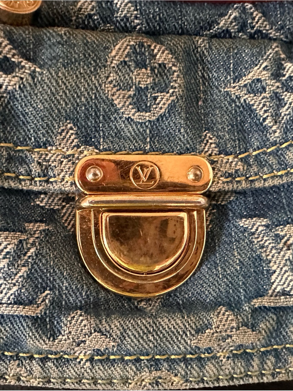 Louis Vuitton Blue Denim Speedy Monogram Satchel with Tan Leather Trim - Picture 5 of 13